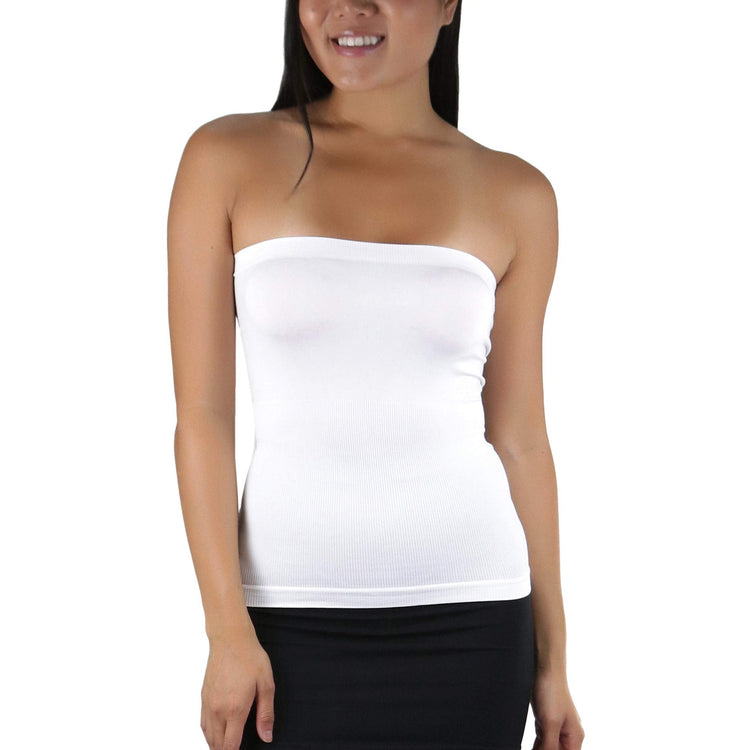 Women's Seamless Bandeau Tube Top Ribbed Without Pad