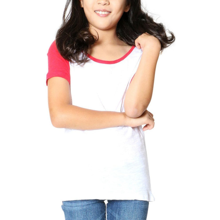 Girls' Cotton Knit Tee with Contrast Capped Sleeves