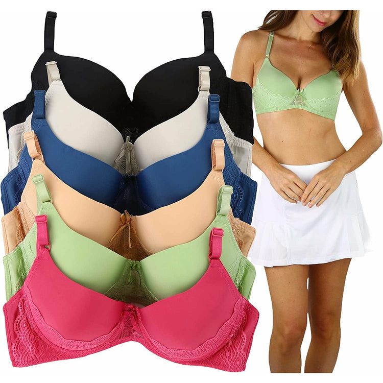 Women's Pack of 6 Vibrant Assorted Bras with Lace Underbust Detail