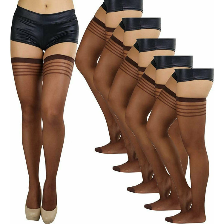 ToBeInStyle Women’s Pack of 6 Top Stripe Band Sheer Thigh High Stockings