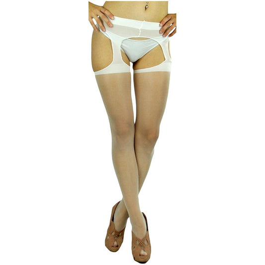 Women's Sheer Crotchless Pantyhose W/ Suspenders Design