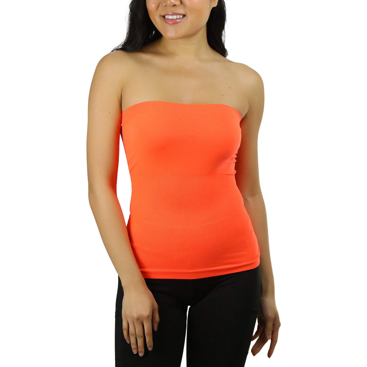 Women's Seamless Bandeau Tube Top Ribbed Without Pad