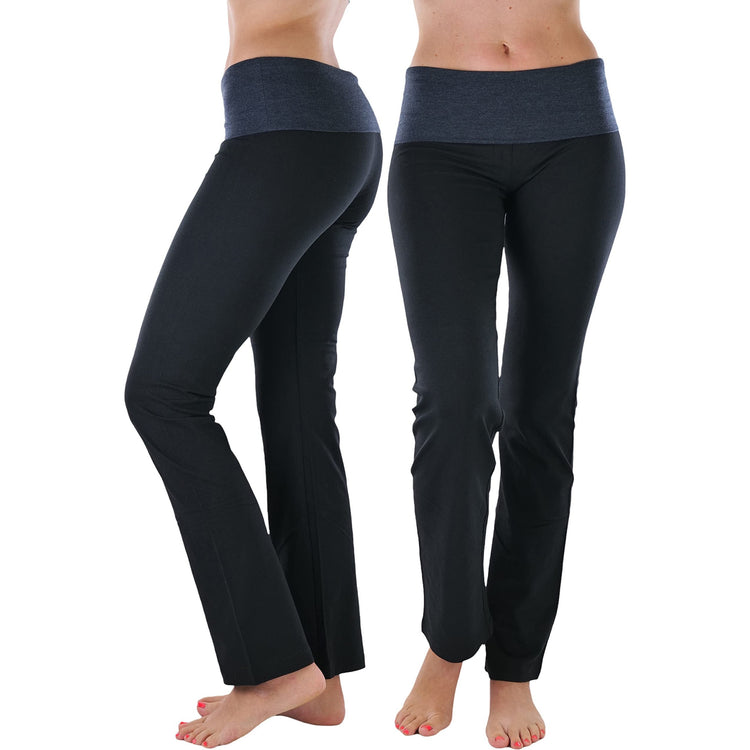 Women's Elastic Exercise Sweatpants w/Fold-Over Waistband