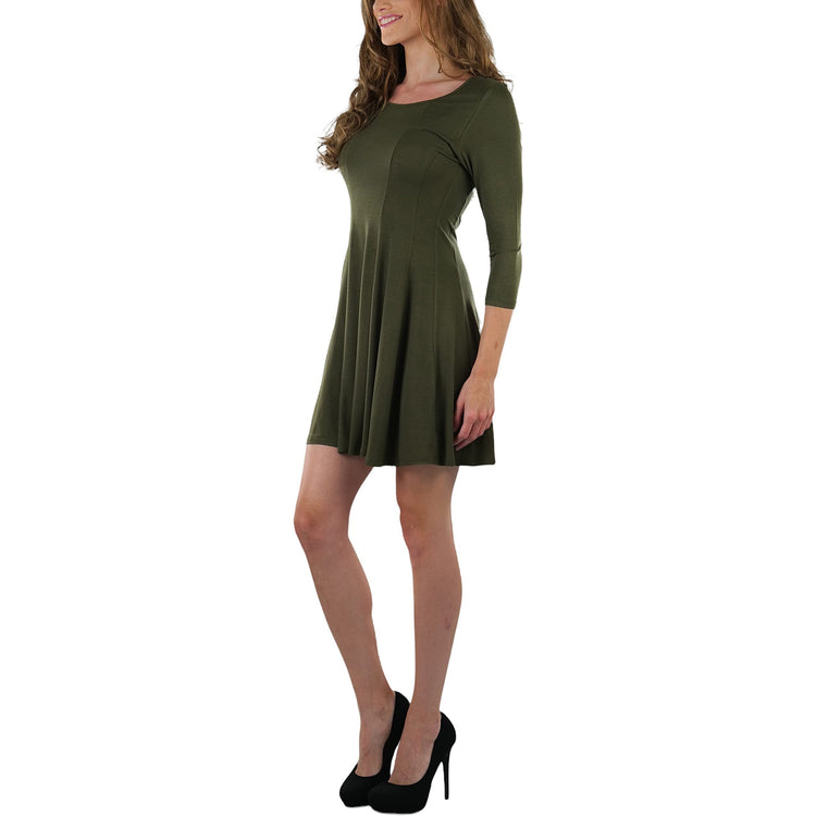 Women's Classic Fit Skater Dress With 3/4 Sleeves