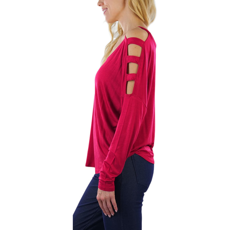 Women's Cutout Shoulders and V-Neck Long Sleeve Top