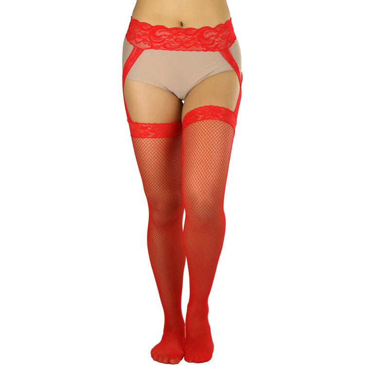 Women's Criss Cross Lace Fishnet Garterbelt Stockings