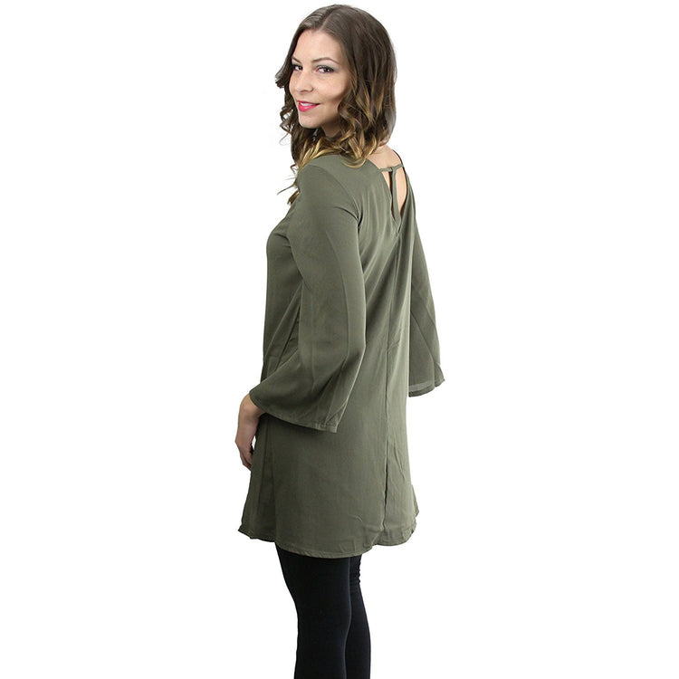 Women's 3/4 Bell Sleeve T-Back Detail Dress