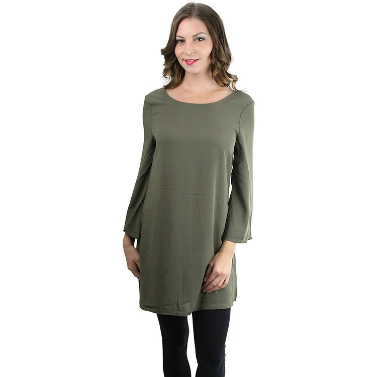 Women's 3/4 Bell Sleeve T-Back Detail Dress