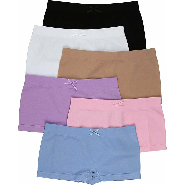 ToBeInStyle Girls' Pack of 6 Solid Color Ribbon Seamless Boyshorts