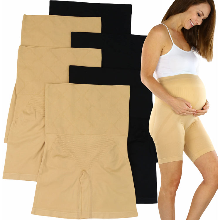 Women's Pack of 2 High Waisted Over The Bump Maternity Layering Long Shorts Underwear