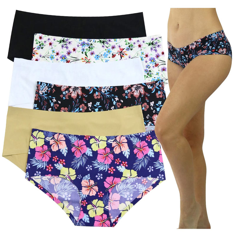 Women’s Pack of 6 Comfortable No Panty Line Laser Cut Bikini Hipster Panties
