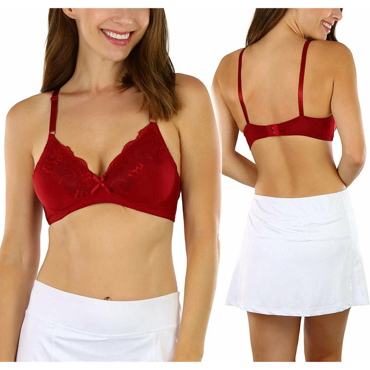 Women's Pack of 6 Slightly Padded Underwire Rose Garden Bras w/ Top Half Lace Overlay Cups