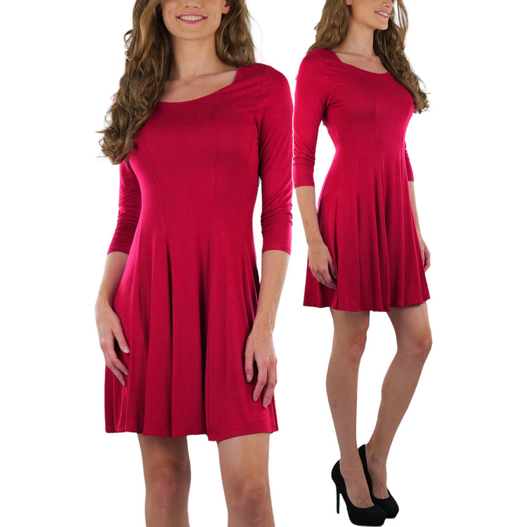 Women's Classic Fit Skater Dress With 3/4 Sleeves