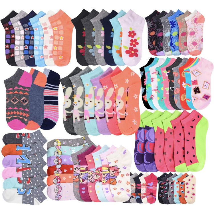 Kids' Pack of 12 Pairs Randomly Assorted Low Cut Ankle Socks for Boys and Girls