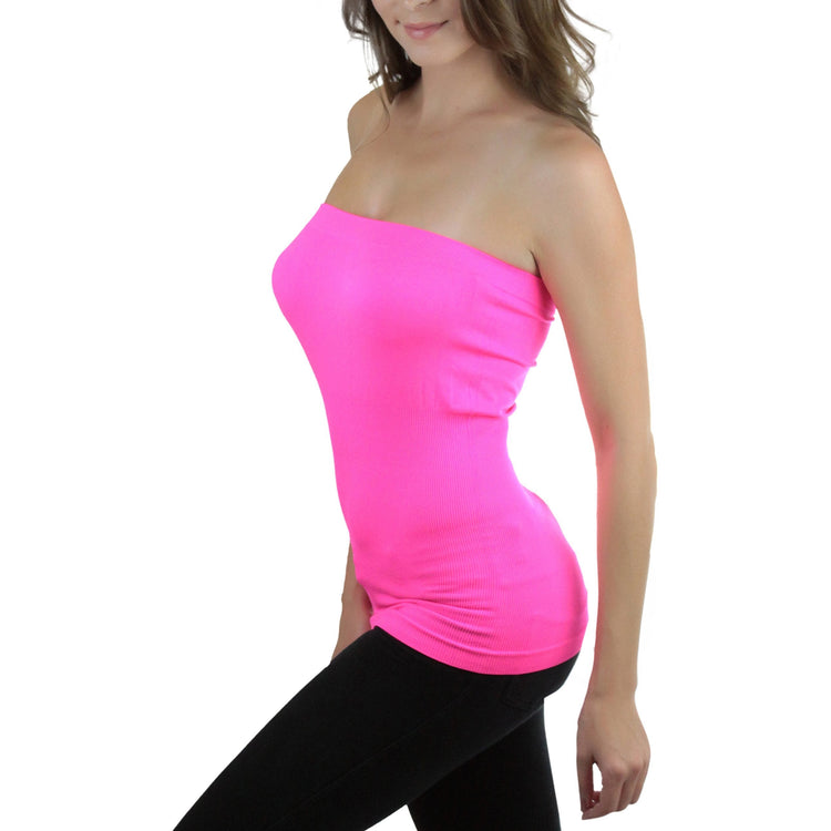 Women's Seamless Bandeau Tube Top Ribbed Without Pad