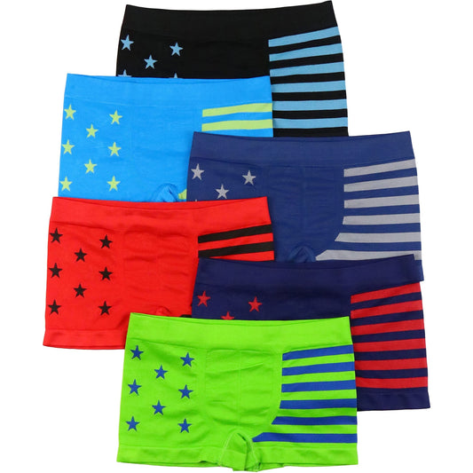 ToBeInStyle Boy's Pack of 6 Seamless Boxer Briefs with Stars and Stripes Print