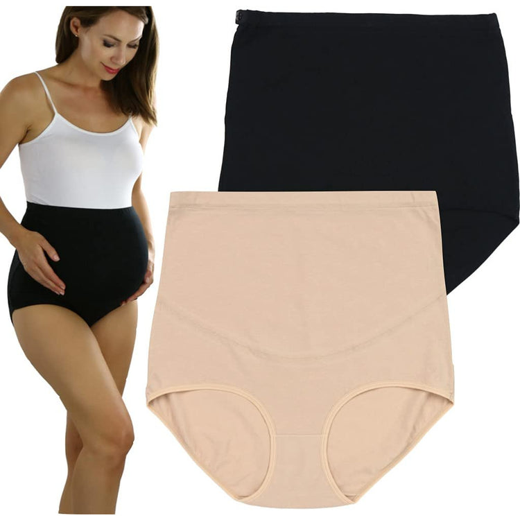 Women's Pack of 2 High Waisted Over The Bump Maternity Layering Long Shorts Underwear