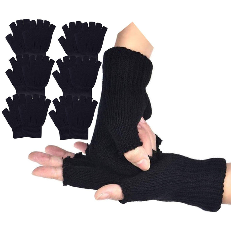Men's Knit Fingerless Winter Gloves with Elastic Wristband