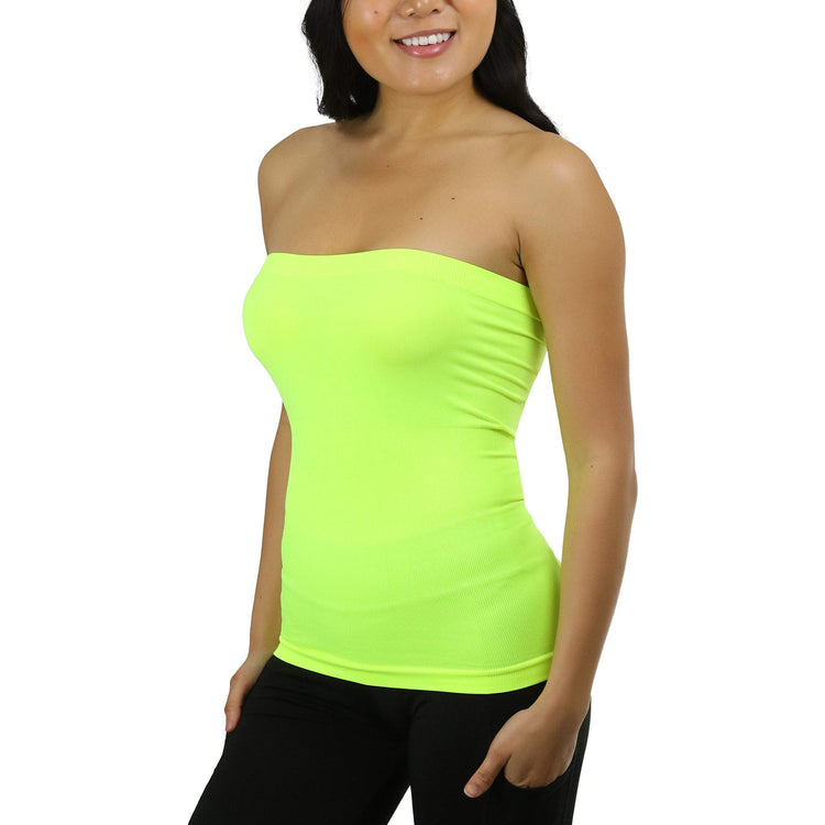 Women's Seamless Bandeau Tube Top Ribbed Without Pad