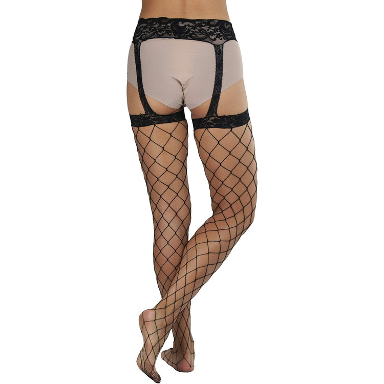 Women's Spandex Fence Net All-In-One Garter Belt Suspender Pantyhose