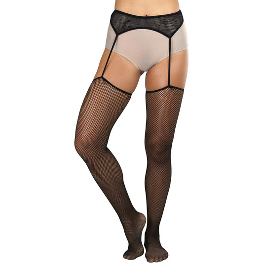 Women's Fishnet Thigh Hi Stockings With Attached Garterbelt