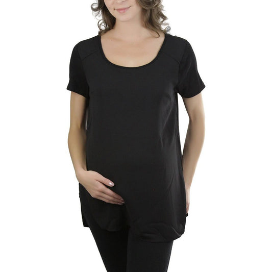 Women's Short Sleeve Knit and Woven Maternity Top