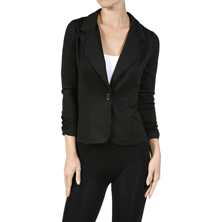 ToBeInStyle Women's 3/4 Shirring Sleeve One Button Stretch Knit Blazer