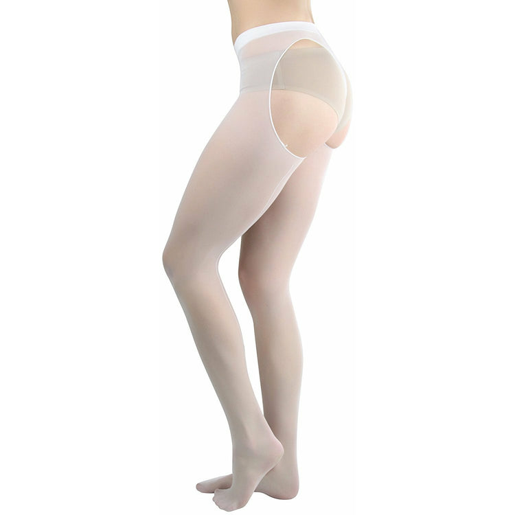 Women's Backseam String Back Sheer White Pantyhose