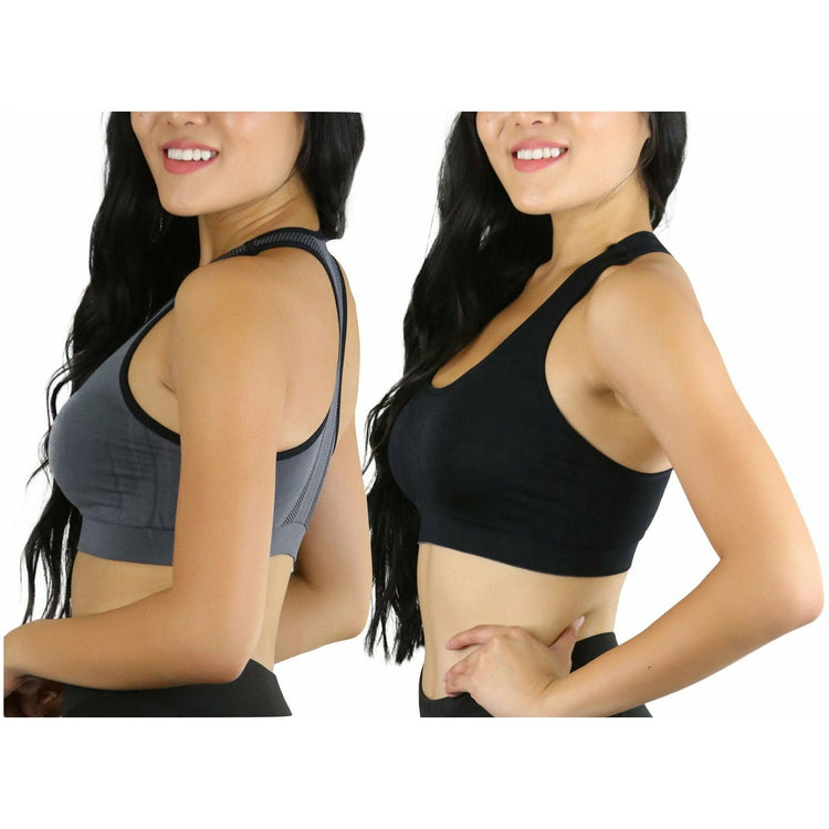 Women's Single or Pack of 3 Reversible Double Layered Compression Sports Bras