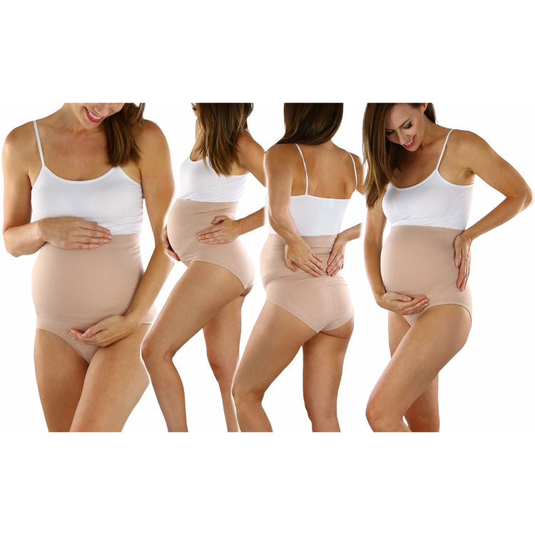 Women's Pack of 2 High Waisted Over The Bump Maternity Layering Long Shorts Underwear