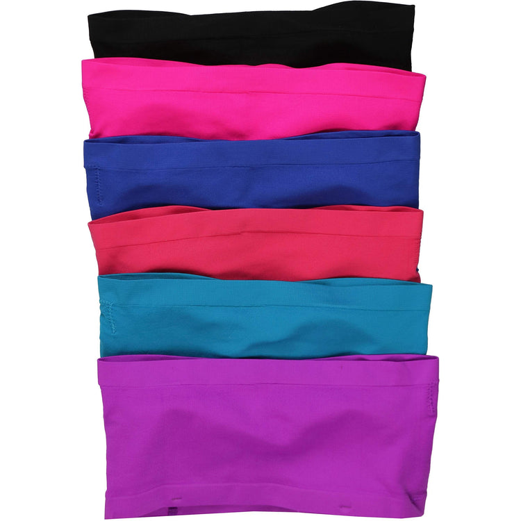 Women's Pack of 6 Strappy Back Bandeau Strapless Tube Bras