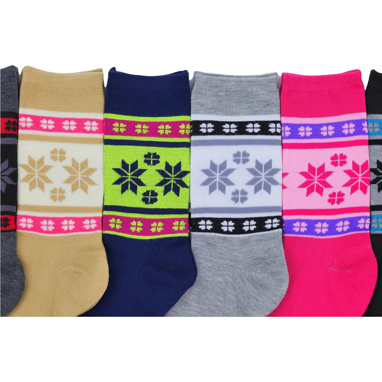 Women's Pack of 6 Fashion Printed Crew Socks