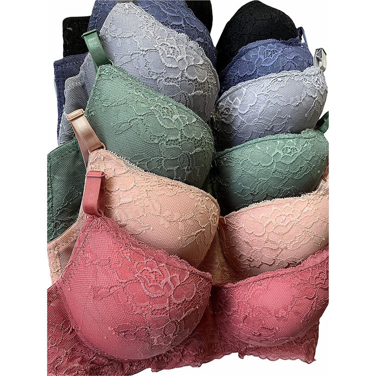 ToBeInStyle Women's Pack of 6 Pastel Bras w/ Floral Design and Lace Band