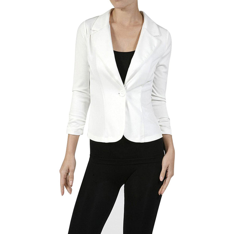 ToBeInStyle Women's 3/4 Shirring Sleeve One Button Stretch Knit Blazer