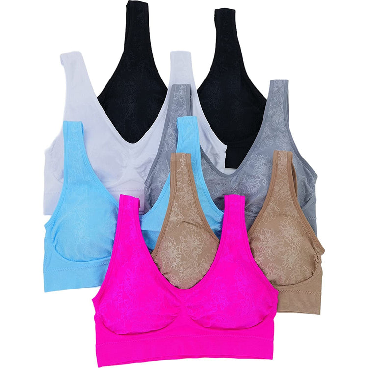 Women's Pack of 6 Padded Double Scoop Comfort Lounging Bras