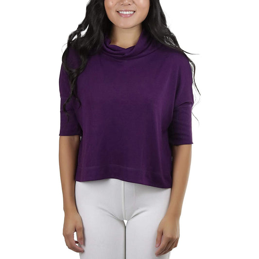 Women's 3/4 Sleeve Cowlneck Relaxed Fit Cropped Pullover