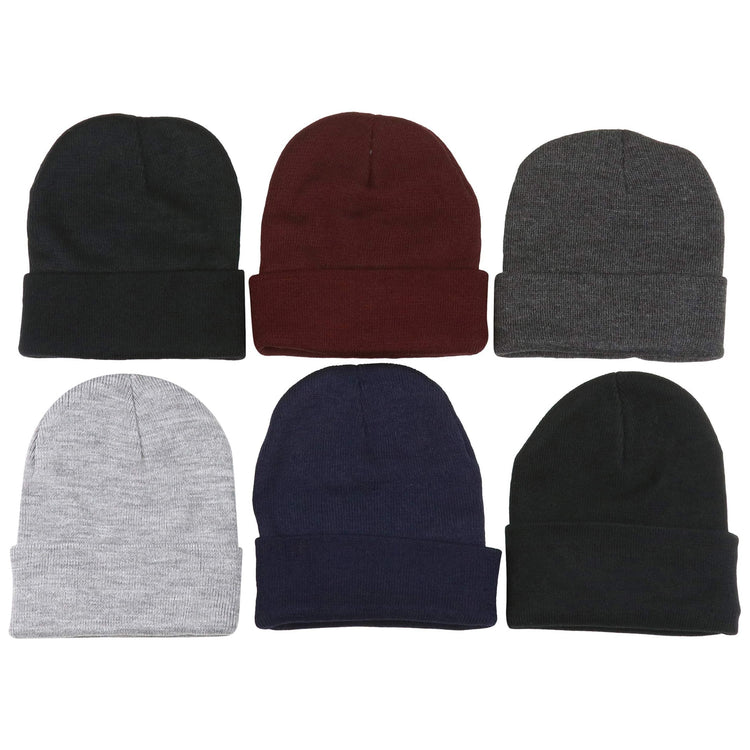 Unisex Pack of 6 Soft Stretchy Beanies