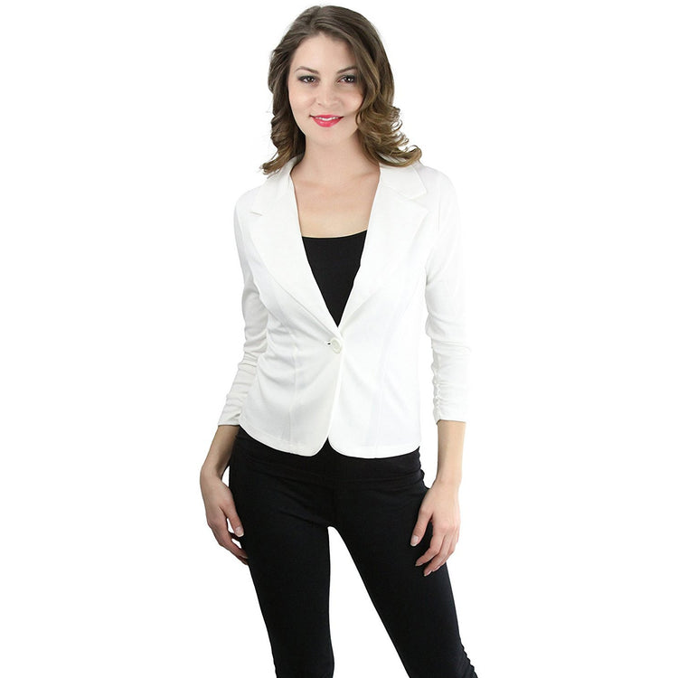 ToBeInStyle Women's 3/4 Shirring Sleeve One Button Stretch Knit Blazer