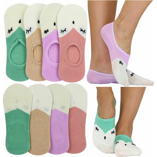 ToBeInStyle Women's Pack of 4 Cute Animal No Show Socks with Heel Grip