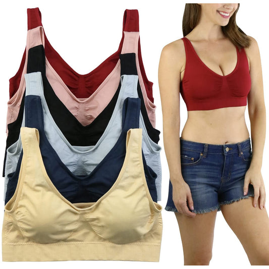 Women's Pack of 6 Deep & Neutral Comfortable Lounging Scoop Back Sports Bras
