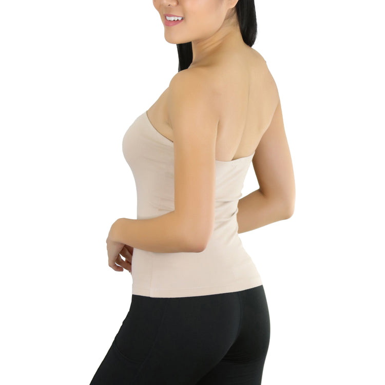 Women's Straight Neckline Ruched Basic Solid Knit Tube Top