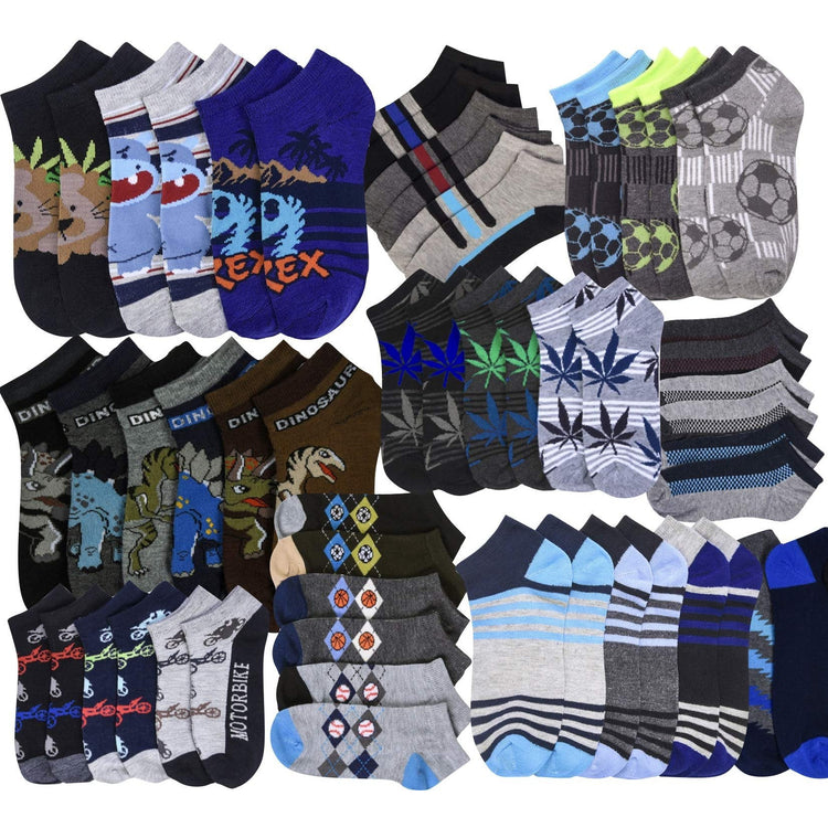 Kids' Pack of 12 Pairs Randomly Assorted Low Cut Ankle Socks for Boys and Girls