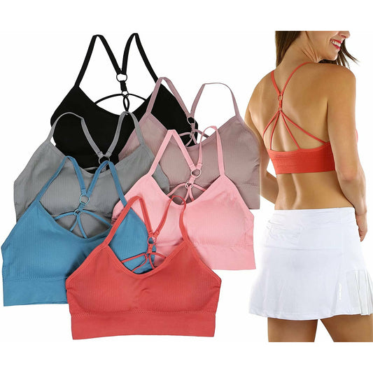 ToBeInStyle Women's Pack of 6 Seamless Pastel Assortment Bralettes with Strappy Back