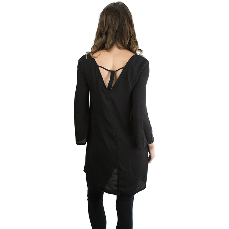 Women's 3/4 Bell Sleeve T-Back Detail Dress