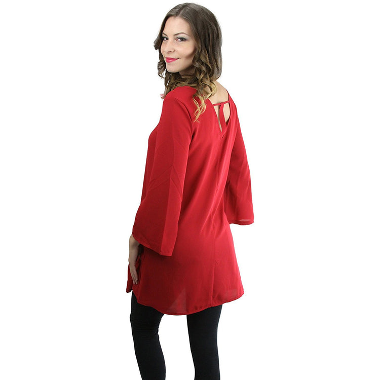 Women's 3/4 Bell Sleeve T-Back Detail Dress