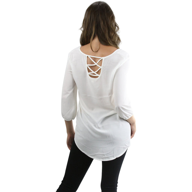 Women’s Peasant V Neck Strappy Back Blouse