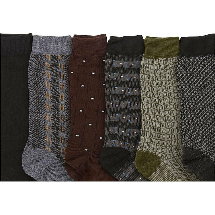 Men's Pack of 6 Solid Color and Patterned Dress Socks