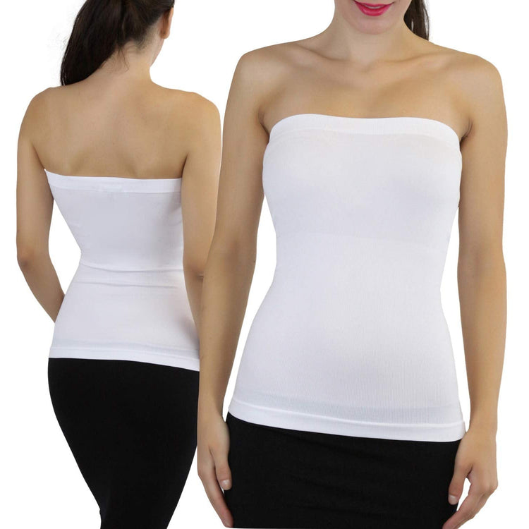 Women's Seamless Bandeau Tube Top Ribbed Without Pad