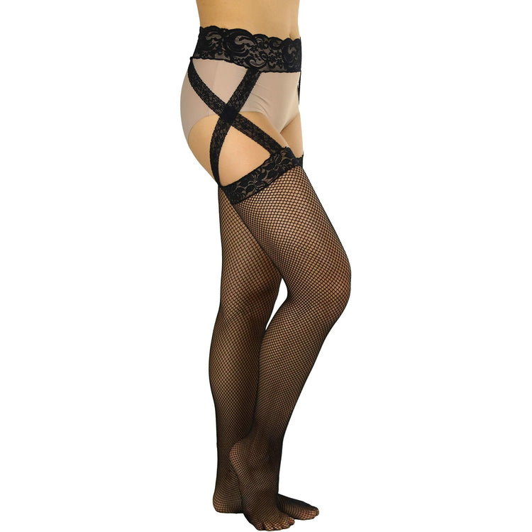 Women's Criss Cross Lace Fishnet Garterbelt Stockings