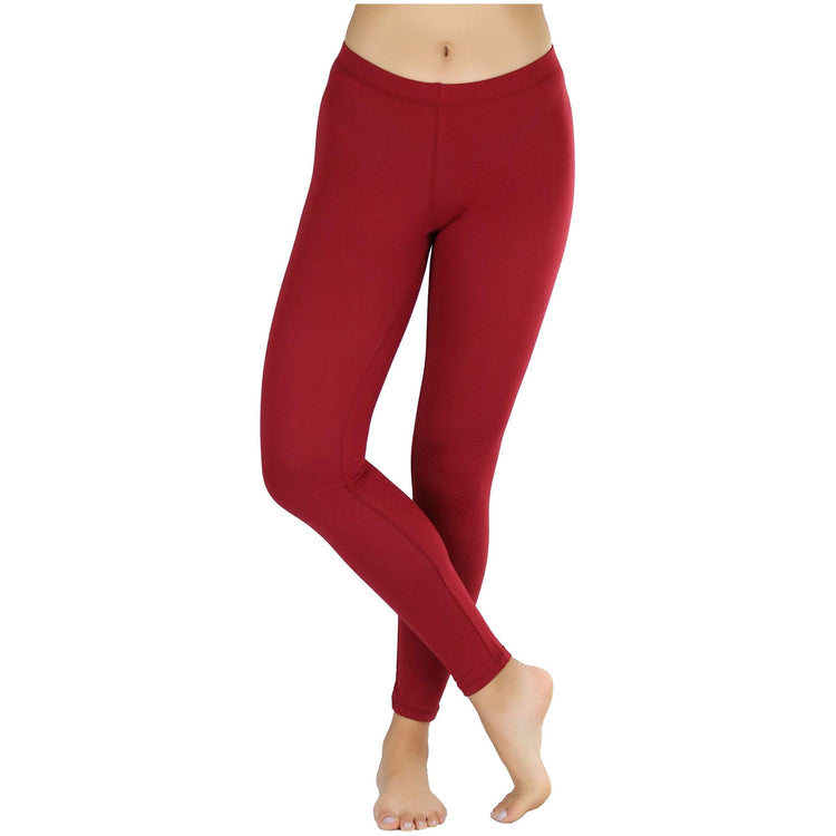 ToBeInStyle Women's Soft Knit Yoga Cotton Skinny Fit Full Length Leggings  Tights (Small, Burgundy) at  Women's Clothing store